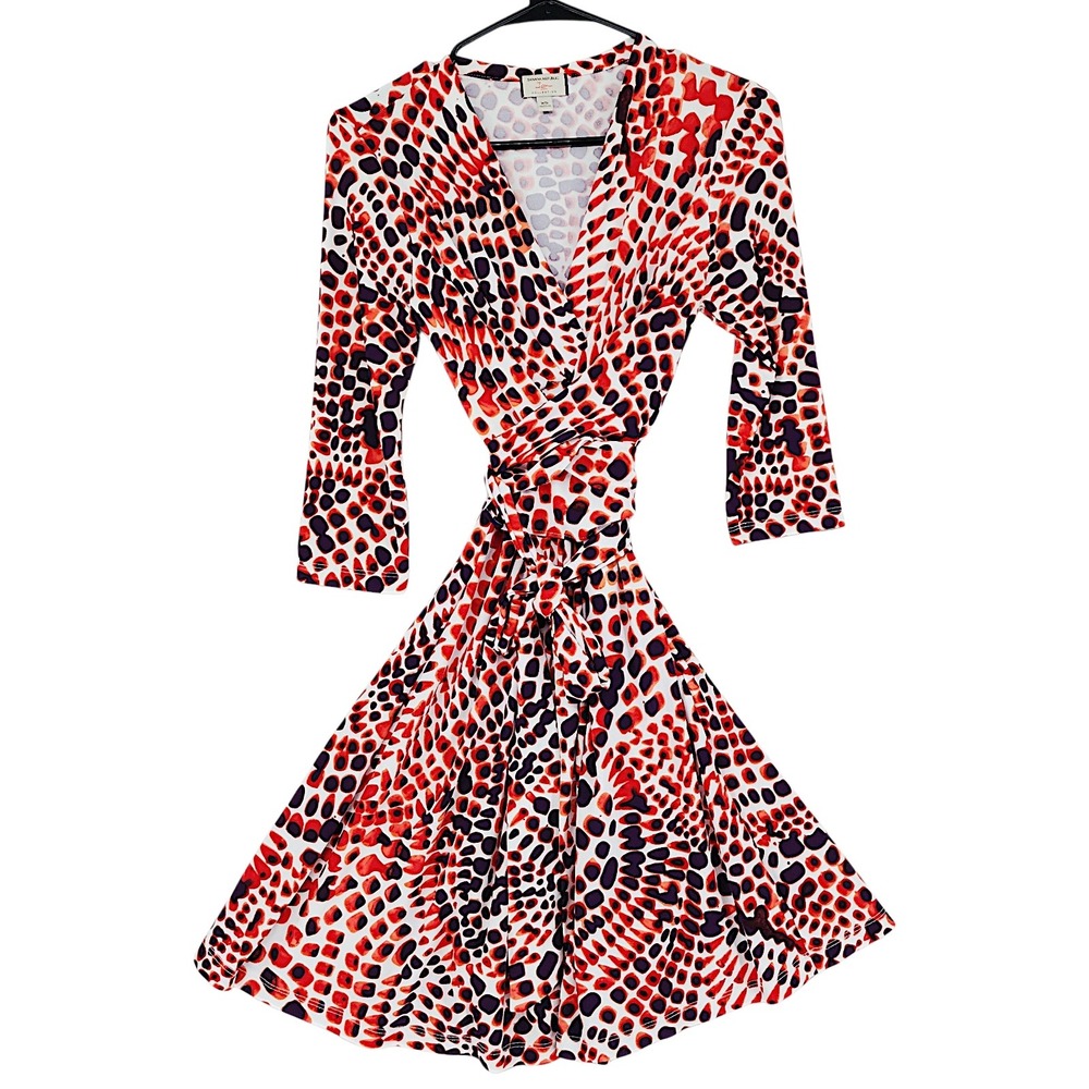 Banana Republic Issa London Wrap Dress XS Orange Abstract Fit Flare Retro MCM